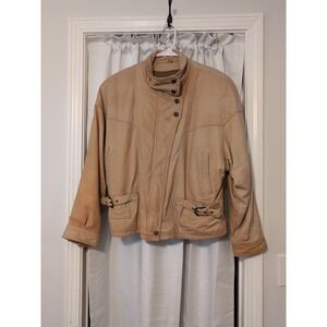 VINTAGE ADVENTURE BOUND BY WILSON BEIGE‎ LEATHER INSULATED BOMBER JACKET, LARGE